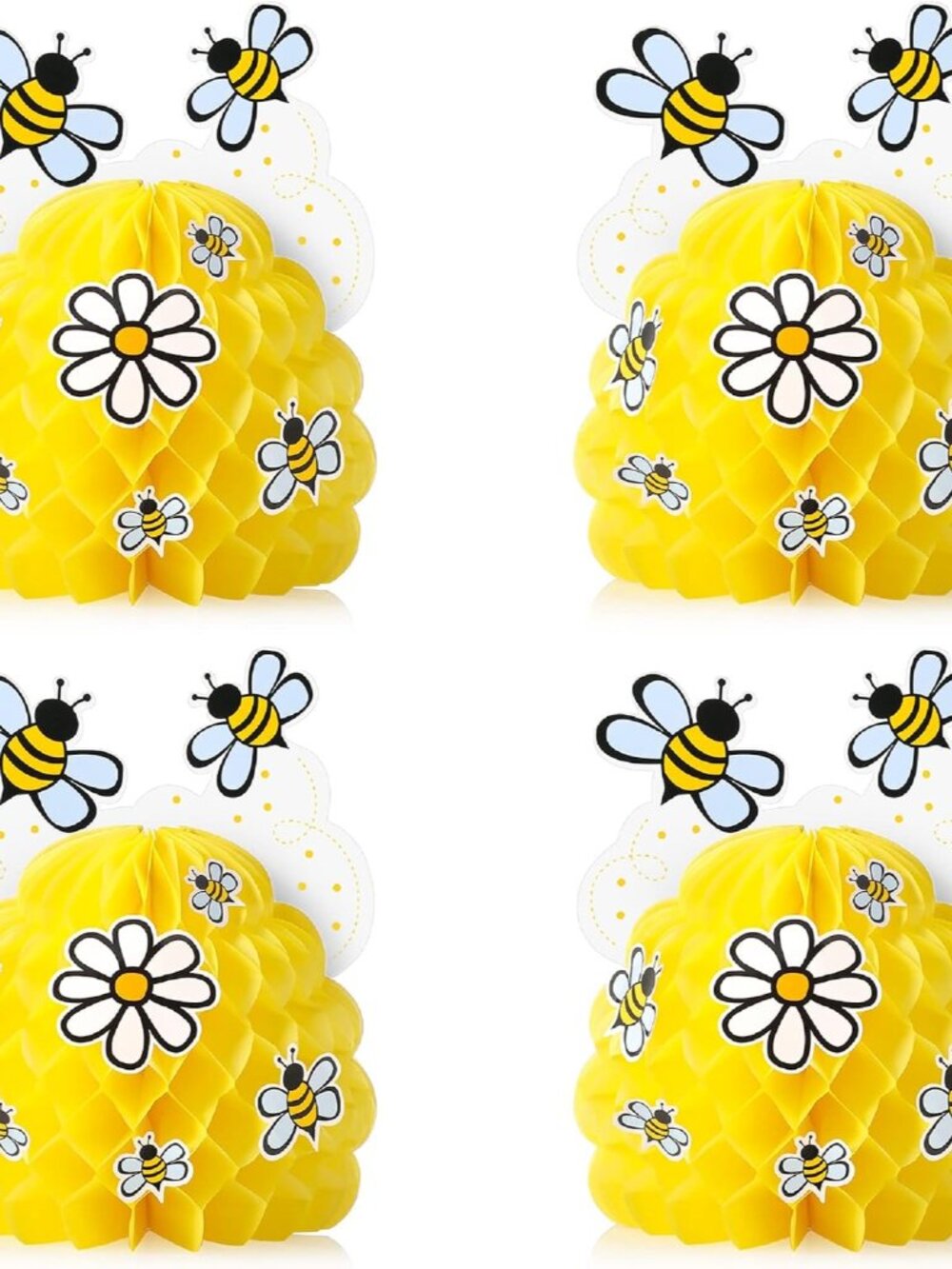 4 Sets Bee Birthday Party Decor Honeycomb Table Centerpieces Decoration